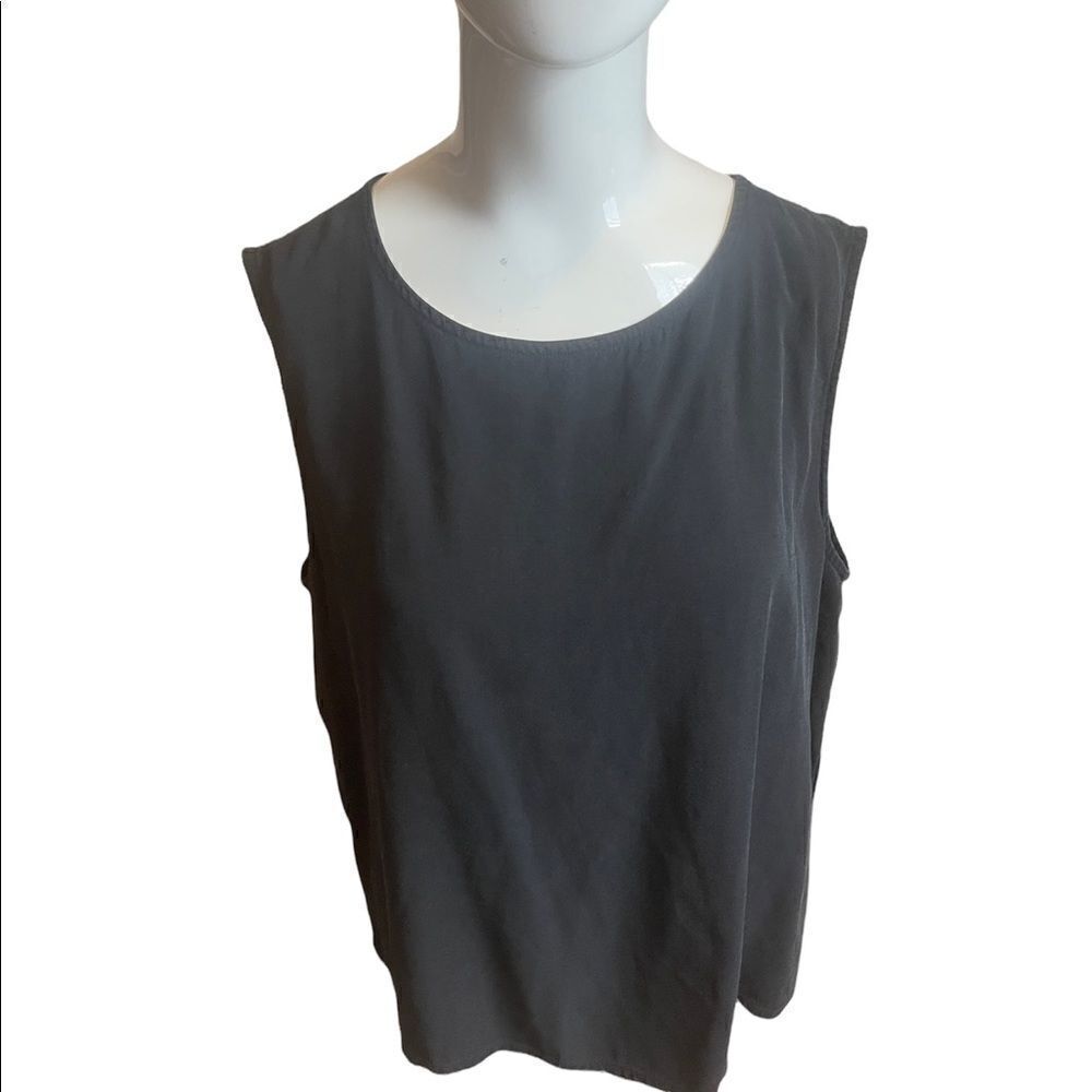Silk Blouse Sleeveless Round Neck Black Sz M